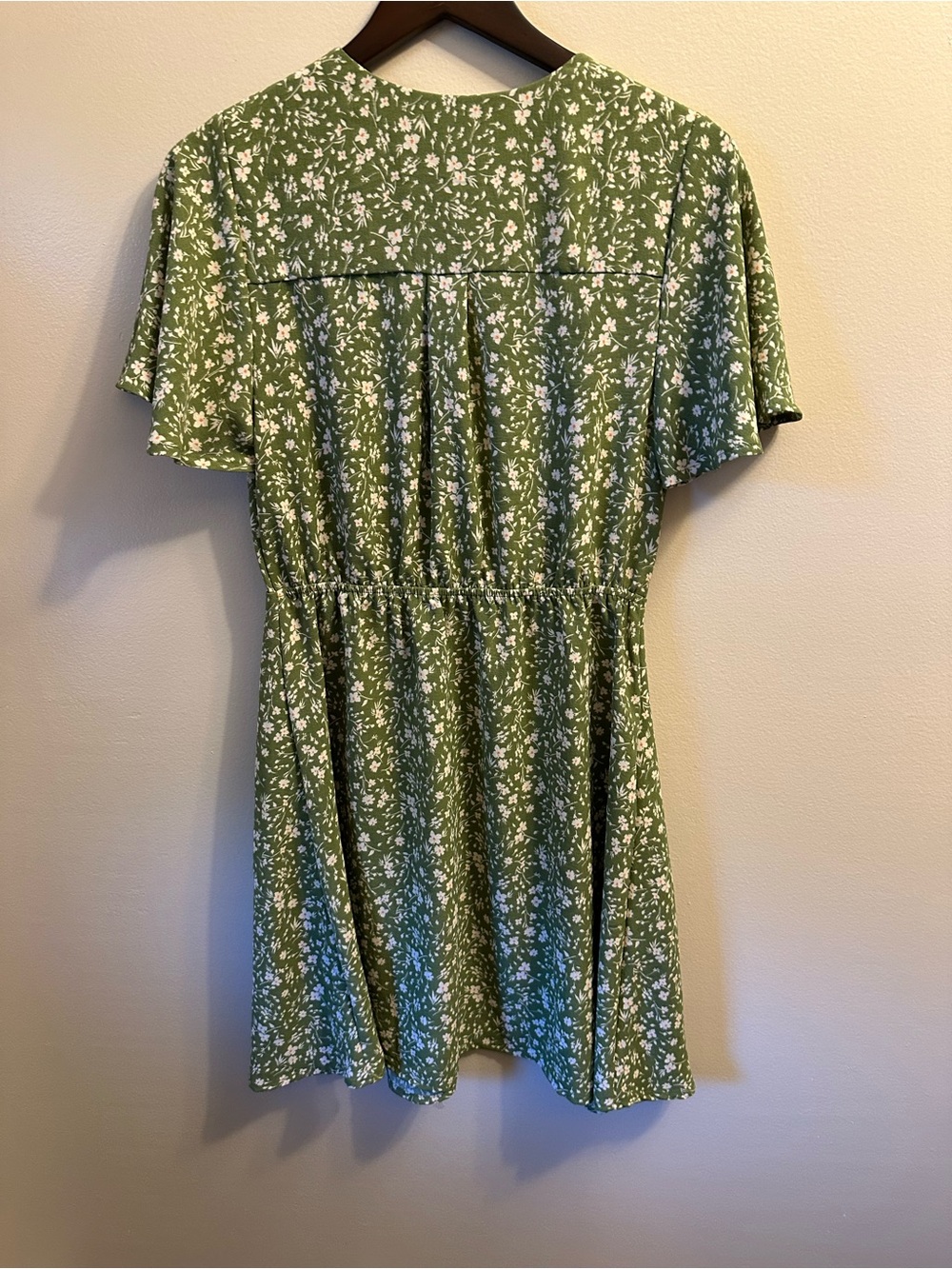 #340 Monteau Green Floral Wrap-Style Mini Dress - Picture 3 of 3